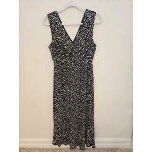 Thyme Maternity Black White Abstract Print Pleated V-Neck Midi Dress XS NEW